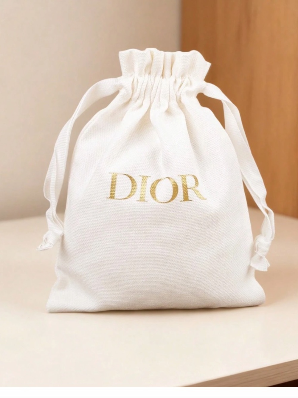 Dior White Small Drawstring Cotton Dust Bag Jewelry Storage Pouch 5" x 6" NEW - Picture 2 of 3